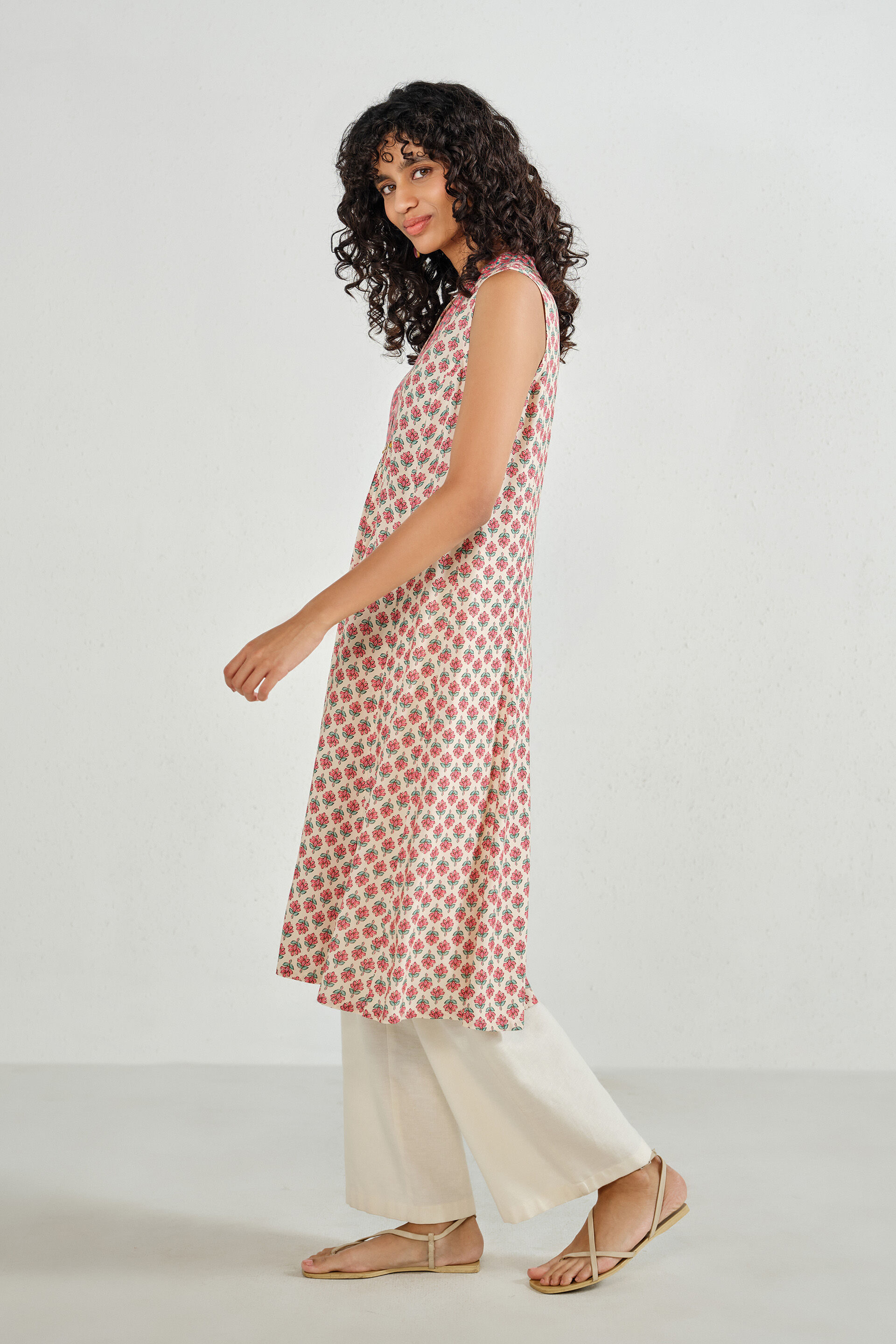 Pleated Pink Kurta, Off White, image 4